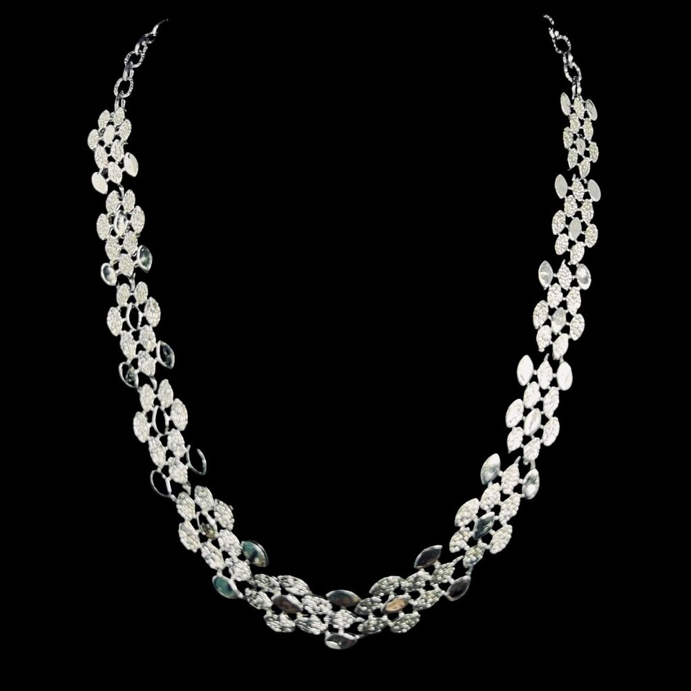 Vintage Silver Tone Textured Link Choker Necklace (5306) - Picture 2 of 7